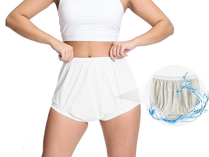 Women Plastic Pants for Adult Diapers Incontinence Waterproof Cloth Diaper Cover Leak Proof Rubber Underwear Alternative (White, XL, 1) - XL - White/Opulent Garden