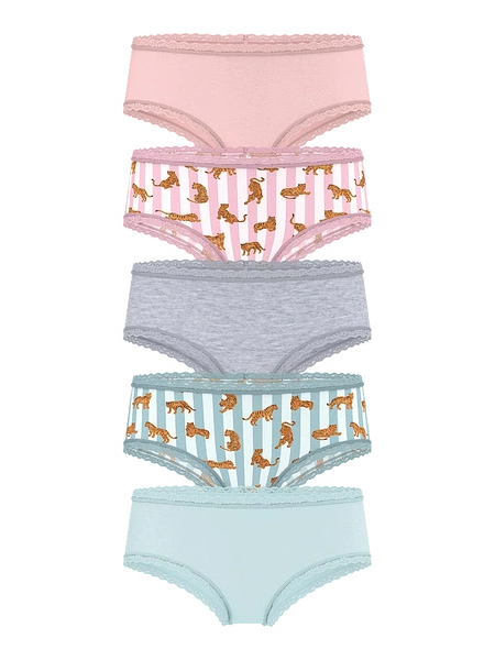 5-Pack Cotton Lace-Trim Cheeky Panties