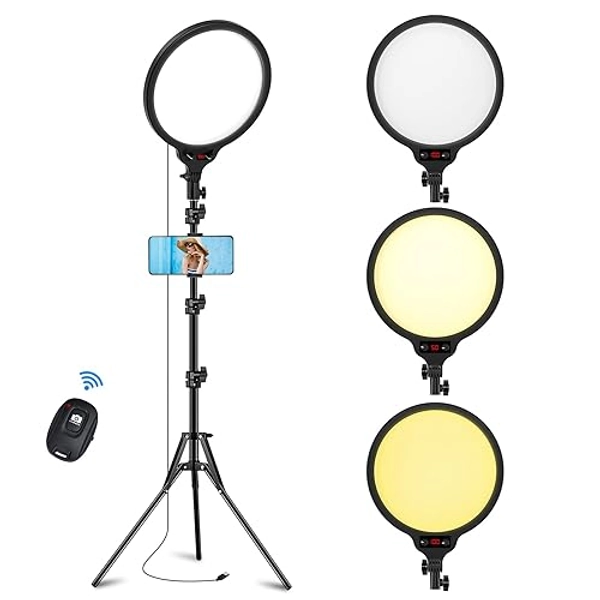 STALLY 13.3" Ring Light with 63" Stand & 3 Phone Holder, 3 CCT Modes & 48 RGB Color Modes, Selfie Ring Light Tripod with Wireless Remote