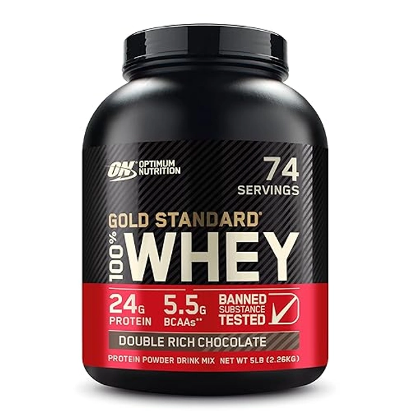 Optimum Nutrition Gold Standard 100% Whey Protein Powder, Double Rich Chocolate, 5 Pound (Packaging May Vary) - Double Rich Chocolate - 74 Servings (Pack of 1)