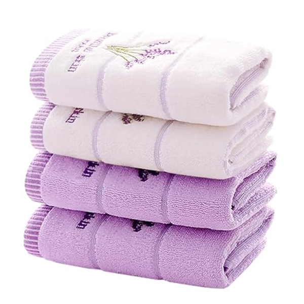 Pidada 100% Cotton Lavender Floral Hand Towels Set of 4 for Bathroom 13.8"x29.5" (White & Purple)