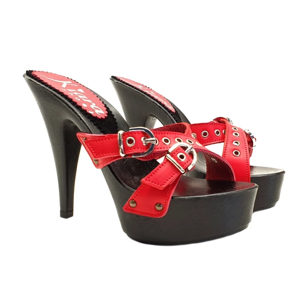 Black Clogs with Red leather upper - K9531 ROSSO