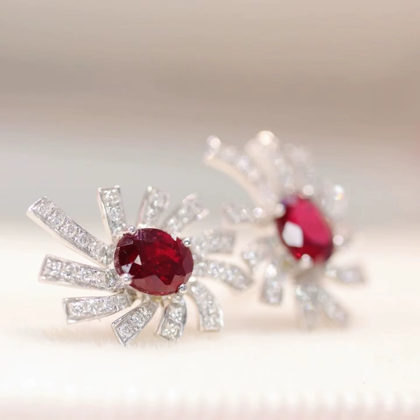 FH25 Ohrstecker aus massivem 18-karätigem Weißgold mit natürlichem rotem Rubin, 0,84 ct, Damen-Ohrstecker für Frauen, feines Neujahrs-Geburtstagsgeschenk - AliExpress 36