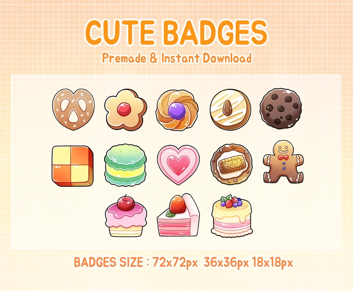 Twitch badges kawaii cookie bit badge, food sub badges.