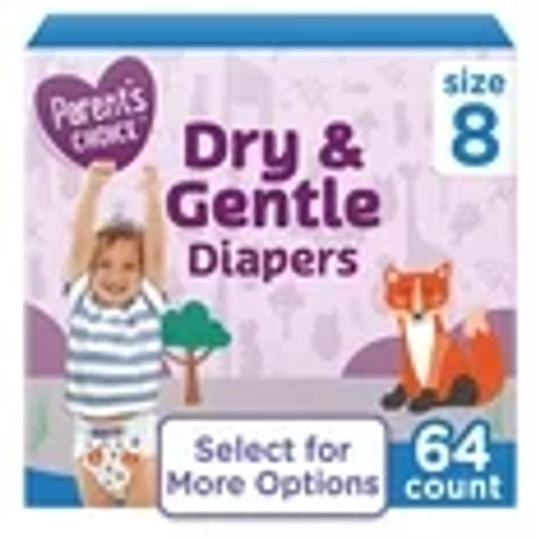 Parent's Choice Dry & Gentle Diapers Size 8, 64 Count (Select for More Options)