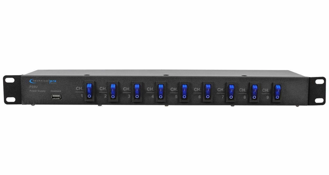 Technical Pro PS9U 1U Rack Mount DJ Pro Audio Power Supply w/ USB Charging Port