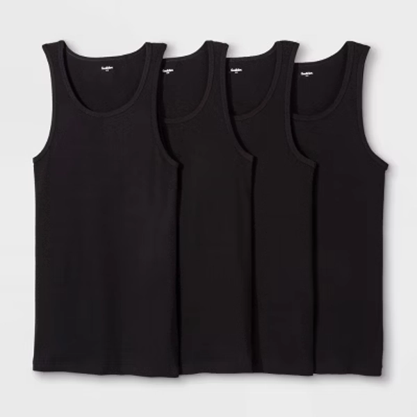 Men's 4pk Ribbed Tank Top - Goodfellow & Co™ Black XXL: Cotton Sleeveless Undershirts
