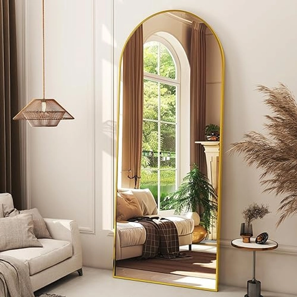 XRAMFY Arched Full Length Mirror Floor Mirrors with Aluminum Alloy Frame Free-Standing Wall Mounted Floor Mirrors or Large Dressing Mirror, Gold Mirror Full Length