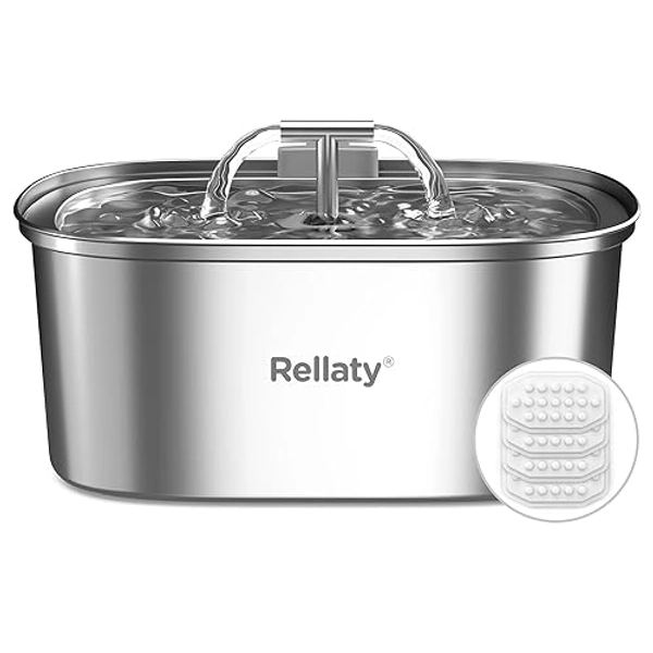 Cat Water Fountain Stainless Steel: 3.2L/108oz Pet Fountain Water Bowl Dog Drinking Dispenser Cat Feeding & Watering Supplies Animal Metal Kitty Spout for Cats Inside with 4 Replacement Filters