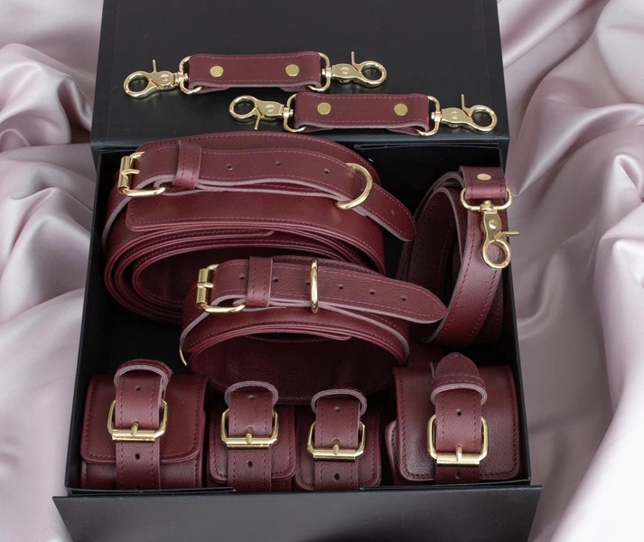 Luxury Leather BDSM Bondage Sets, Restraint Fetish Kit, Hand Ankle Thigh Cuff, Collar, Waist Belt, Sexy Christmas Gift for Wife, Fiancee
