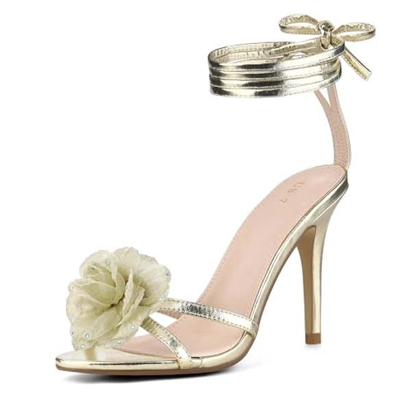 Allegra K Women's Flower Heels Strappy Lace Up Stiletto Heels Sandals