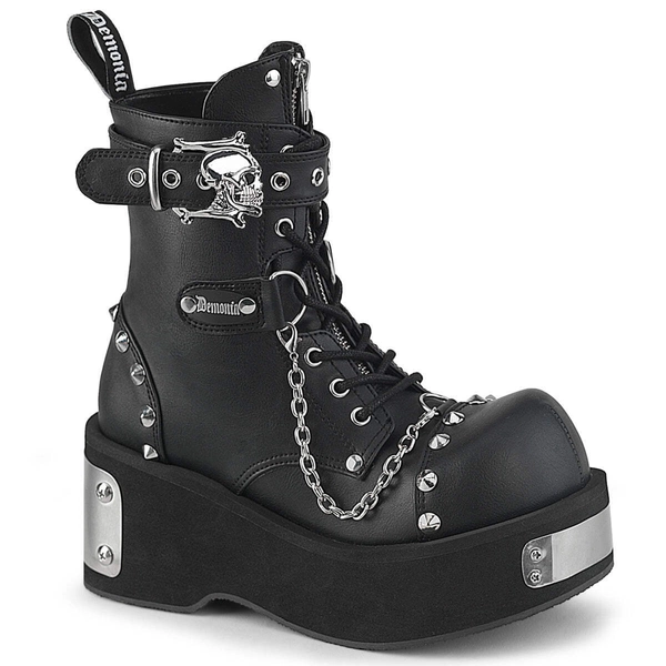 Demonia Dank-57 Punk Style Skull Buckle Chains Platform Boots