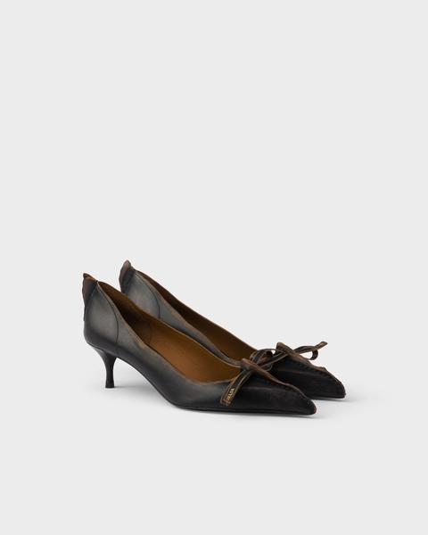 Prada - Tan/Black Antiqued leather pumps 37.5