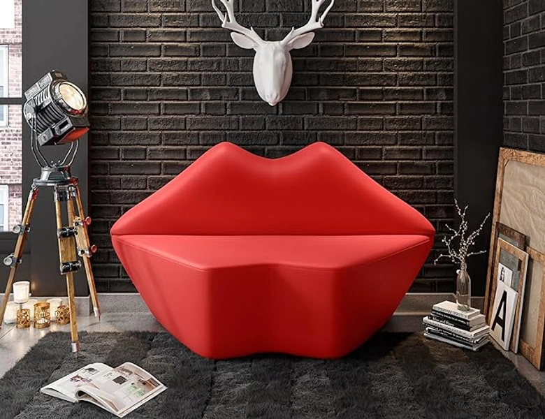 Manhattan Comfort Kiss 61.8" Faux Leather Loveseat Stylish Modern Design Perfect for Living Room or Office Fully Assembled High-Density Foam Cushions Durable Faux Leather Upholstery, Red