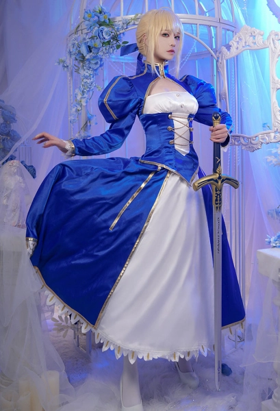 FSN Saber Altria Cosplay Costume Top and Skirt with Hair Clip