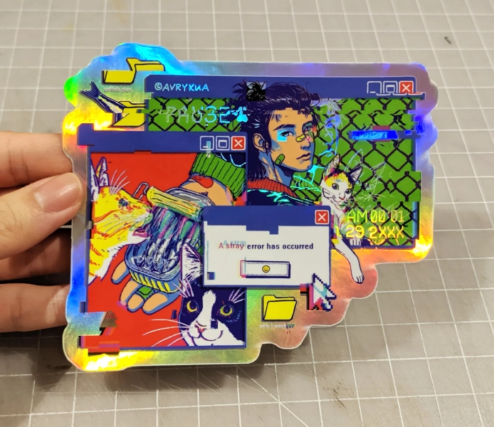 Stray Error - Holographic cat glitch sticker