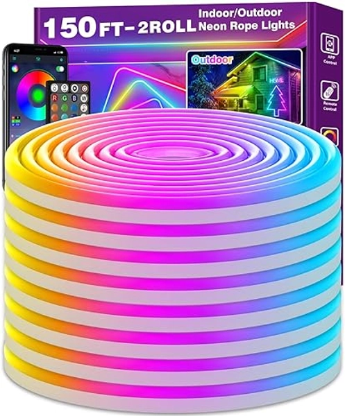 150Ft Neon Rope Lights,Flexible Led Rope Lights Control with App/Remote,Multiple Modes Rope Lights,IP65 Outdoor RGB Led Neon Lights Waterproof,Music Sync Gaming Led Neon Light Strip for Bedroom Decor