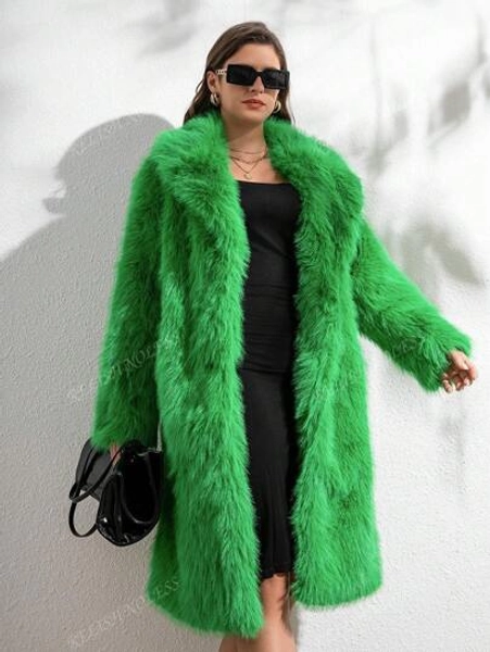 RELISH NOLESS Damen langer Mantel mit Schalkragen und flauschiger Textur, einfarbig, Winter