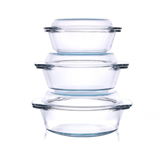 HUSANMP Set of 6 Pieces Round Tempered Glass Casserole Dish with Lids, Glass Casserole Baking Dish Set for Oven, Freezer and Dishwasher Safe - 0.7QT+1QT+1.5QT