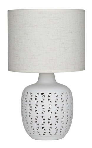 EMPORIUM CWTLE980 Cissy Table Lamp with Patterned Ceramic Base, White/Natural