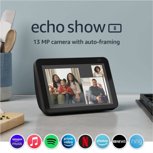 Echo Show 8 (2nd Gen, 2021 release) | HD smart display with Alexa and 13 MP camera | Charcoal