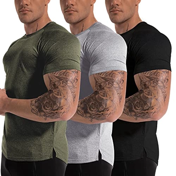 Men's 3pack Dry Fit Workout Gym Short Sleeve T Shirt Moisture Wicking Active Athletic Performance Running Shirts