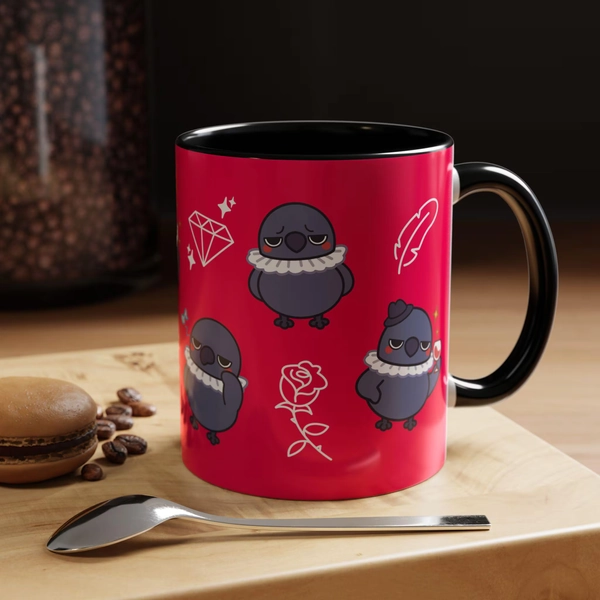 Grumpy Crow Love and Deepspace Sylus Mug for Cozy Mornings, Gift for Coffee Lovers, Otome Drinkware, Red and Black Accent Mug