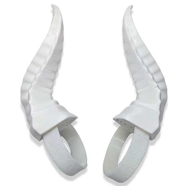BeamTeam3D Spiky Devil Horns for Headphones - Demon Headphone Attachment in Various Colors with Self Fastener - Cosplay Devil Ears for Gamers and Streamers (Set of 2) (White)