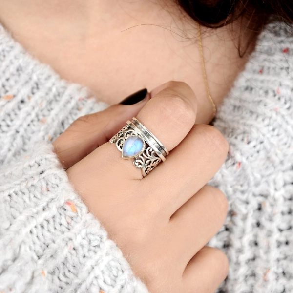 Moonstone Spinner Ring, Sterling Silver 