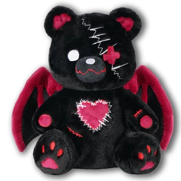PHITECUS Emo Gothic Bear Plush with Wings - Cute Creepy Plushie, Perfect Anxiety Stuffed Animal Gift for Teens and Adults (Ghotic Bear Plushie)