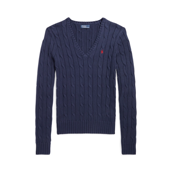 Cable-Knit Cotton V-Neck Jumper for Women | Ralph Lauren® NO