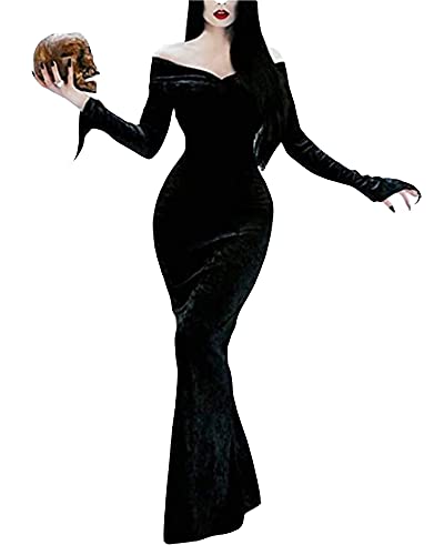 LVCBL Women Halloween Carnival Party Dresses Gothic Slim Thin Cocktail Formal Outfit - Black - S