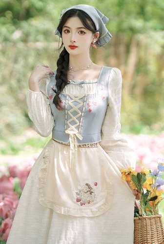 Cottagecore Embroidery Lace up Dress | XL
