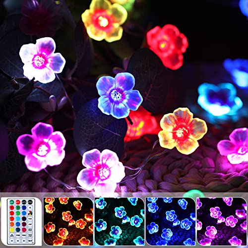 Mudder Cherry Blossom Decor Flower String Lights, Cherry Blossom Lights 16 Colors 13 Feet 40 LEDs USB and Battery Operated Fairy Lights with Remote Control for Bedroom Wedding Romantic Decoration