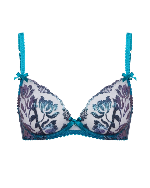 Throne Luna Allora Sparkle Plunge Underwired Bra In Teal Navy By