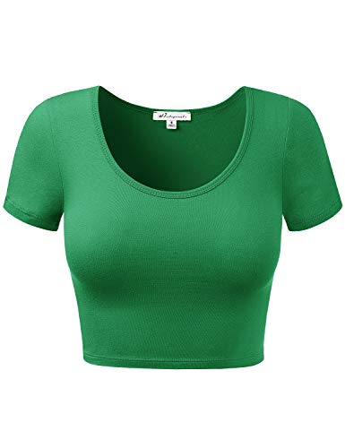 Women's Cotton Basic Scoop Neck Crop Tops Short Sleeve Tops - X-Large - 939-kelly Green