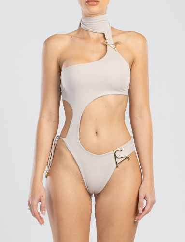 Dulcesa Cut-Out One-Piece Swimwear With Golden Details In Beige