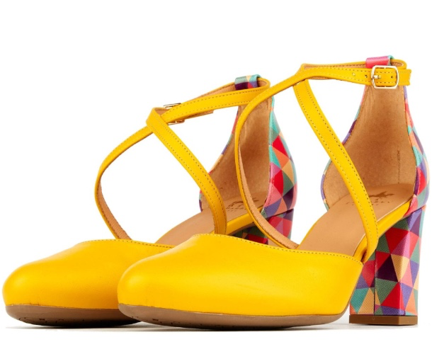 Kylie - Yellow & Multi Triangle Print - Womens Designer Heels Pumps