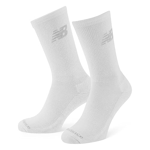 New Balance Unisex 3 Pack Crew Socks, White, M UK - White - M - Sports cushioned Crew