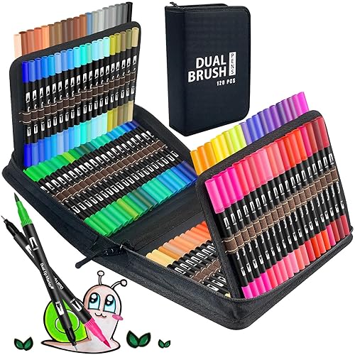 Halobios 120 Dual Tip Colouring Pens Brush Pens Felt Tip Pens for Adults Kids Artist Beginner, Dual Tip Brush Marker Pens for Drawing Sketching Adult Colouring Books Bullet Journal Calligraph - 120