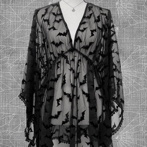 Black Alt Goth See Through Nightgown Dress - Black / M