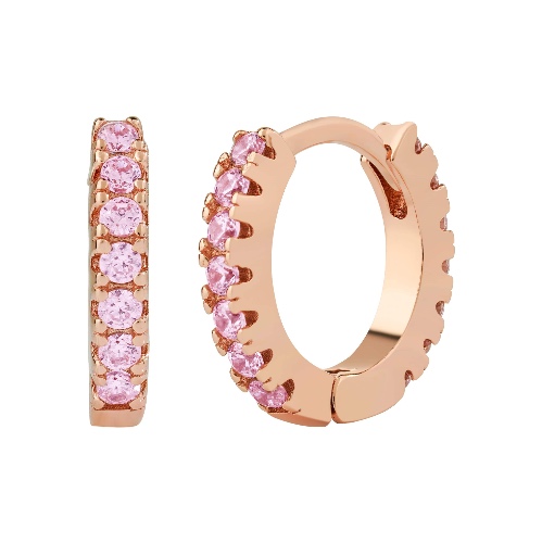 Huggie Earrings/18K Rose Gold & Premium Pink Cubic Zirconia