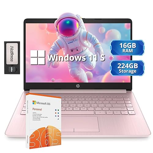 HP Stream 14" HD Lightweight Laptop, Intel Celeron N4120, 16GB RAM, 224GB Storage(64GB eMMC + 160GB Docking Station), Intel UHD Graphics, HD Webcam, 1 Year Office 365, WiFi, Bluetooth, Win 11s, Pink - 16GB RAM | 224GB Storage - Pink