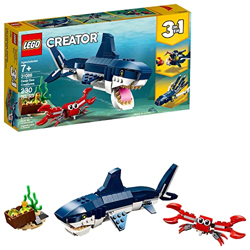 LEGO Creator 3 in 1 Deep Sea Creatures, Transforms from Shark and Crab to Squid to Angler Fish, Sea Animal Toys, Gifts for 7 Plus Year Old Girls and Boys, 31088 - Multicolor