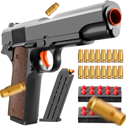 Soft Bullet Foam Shell ejecting Blasters Pellet Ball Pistol Realistic Toy Dart Hand Gun Cool Stuff That Look Real Fake Model Stress Shot for Age Year Old Boy Teen Teenager Gift Idea - Black