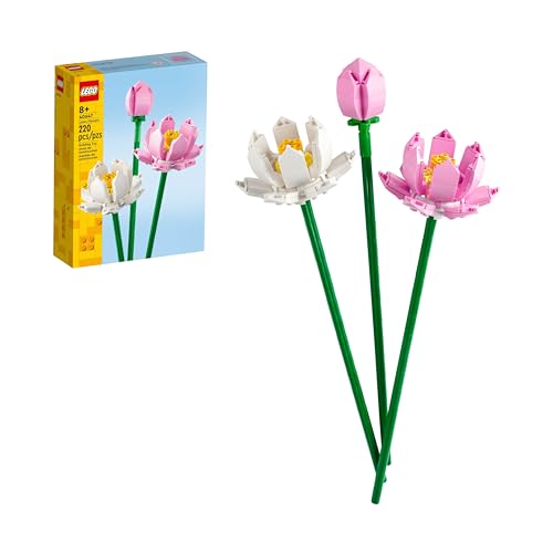 LEGO Lotus Flowers Building Kit, Artificial Flowers for Decoration, Idea, Aesthetic Room Décor for Kids, Building Toy for Girls and Boys Ages 8 and Up, 40647 - Green,pink,white