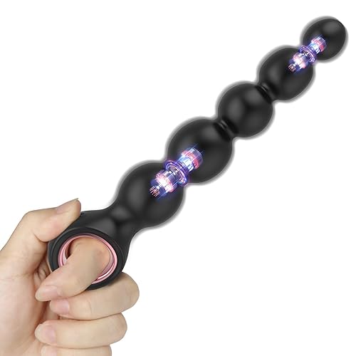Vibrating Anal Beads Butt Plug, Anal Sex Toys with Pull Ring Design Adult Toys Prostate Massager with 2 Powerful Motors & 10 Vibrating Modes, Flexible Silicone Anal Butt Plug for Men Women Couples - Beads 1