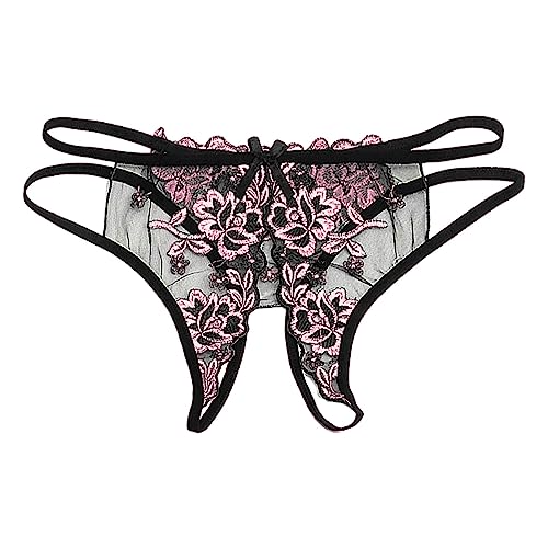 Sexy Panties For Women Cheeky Open Crotch Low Rise Thongs Panties Soft Breathable See Through Tangas Soft Thongs Lingerie - One Size - Pink