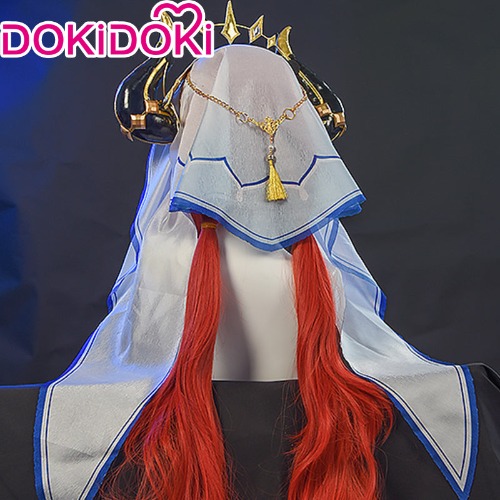 【Ready For Ship】DokiDoki Game Genshin Impact Wig Cosplay Nilou Sumeru Long Red | Headwear+Veil
