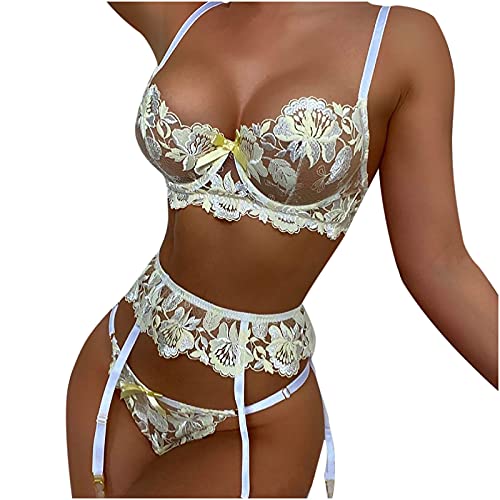 AMhomely Sexy Underwear Female Naughty Erotic Outfits Ladies Sexy Lace Underwear Pajamas Embroidered Ladies Intimates Set Slutty Underwears Nightwear Sets for Women UK Sale Clearance - M - 59 Yellow